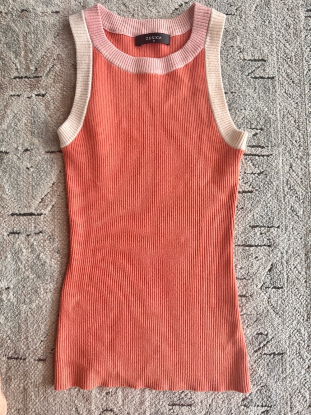 Zesica Coral Ribbed Tank with Cream Trim